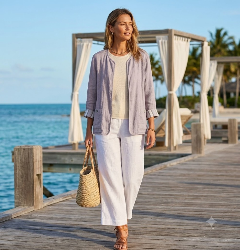 Tahari Linen Cotton Open Front Jacket LARGE Long Sleeve Lagenlook Pockets Gray